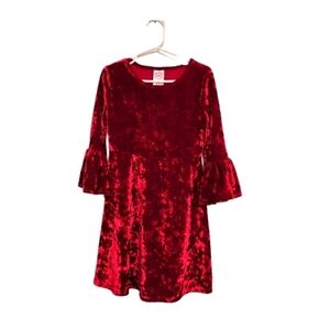 Girls Red Crushed Velvet Bell Sleeve Dress Size 6